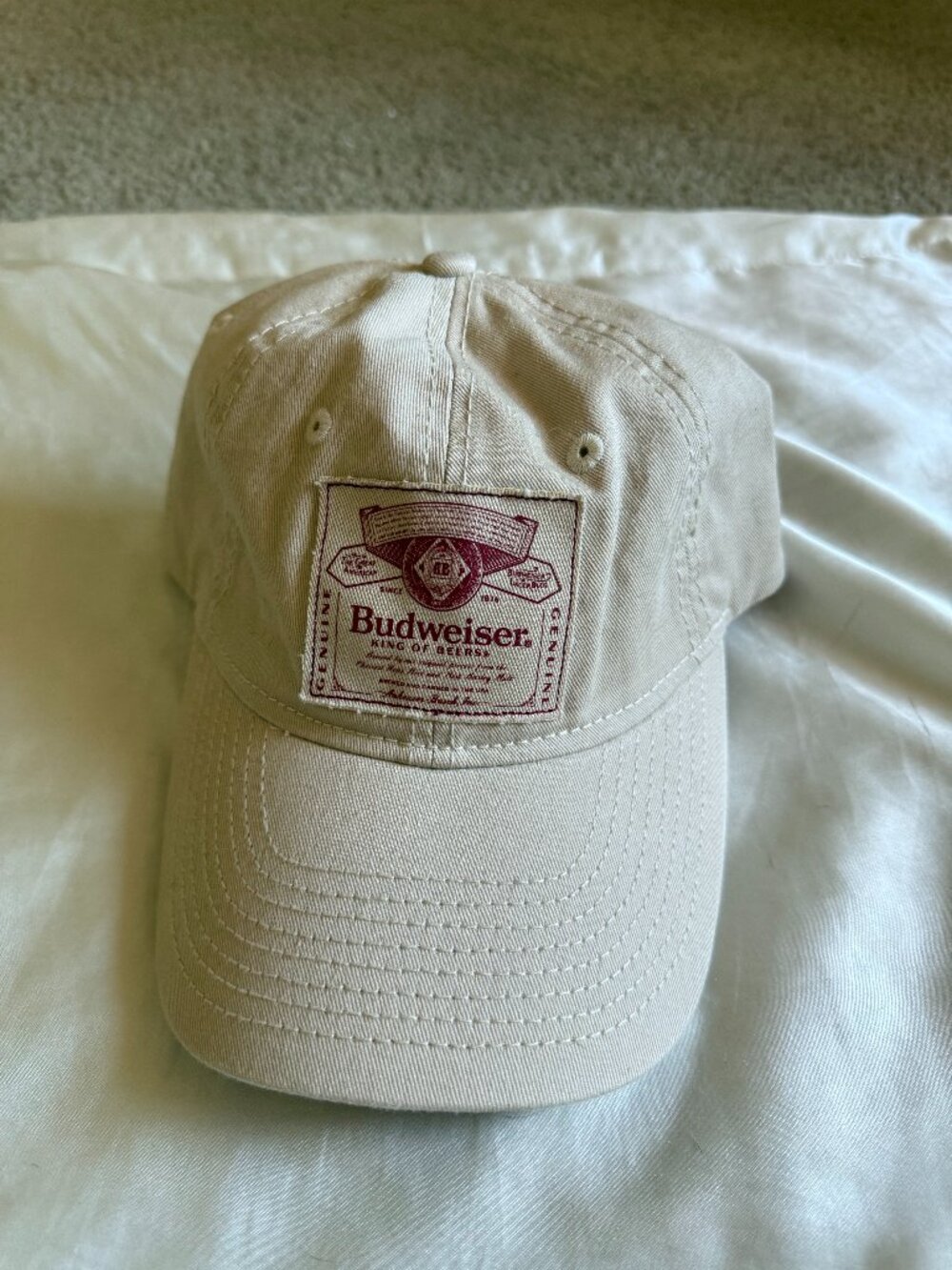 Budweiser Hat Beige Strapback Cap Vintage Patch King of Beers Logo